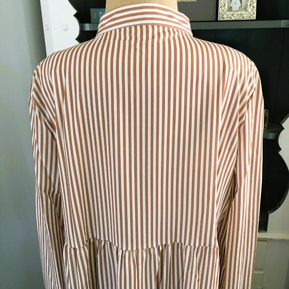 Women's Midi Dress Size XL Light brown & White Stripe Fall Dress NWOT - Picture 6 of 8